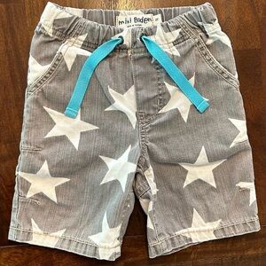Mini Boden Boys Size 3T Grey Denim Shorts, White Stars, Elastic drawstring Waist